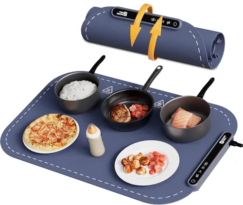 Magic Mill Tapete de calentamiento para alimentos – Bandeja de calentamiento eléctrica XL premium, 3 niveles de temperatura, superficie de silicona