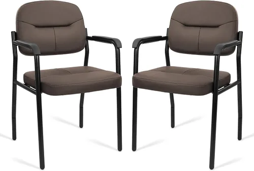 CLATINA Juego de 2 sillas de cuero para invitados de oficina, sillas de recepción, sin ruedas, con reposabrazos y soporte de madera, sillón