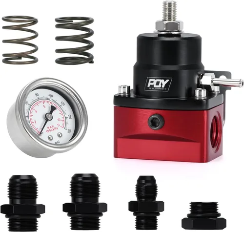 Miniatura 7 de Kit regulador de presión de combustible ajustable PQY 3-70 PSI con puerto de alimentación AN8 y puerto de retorno AN6 (negro)