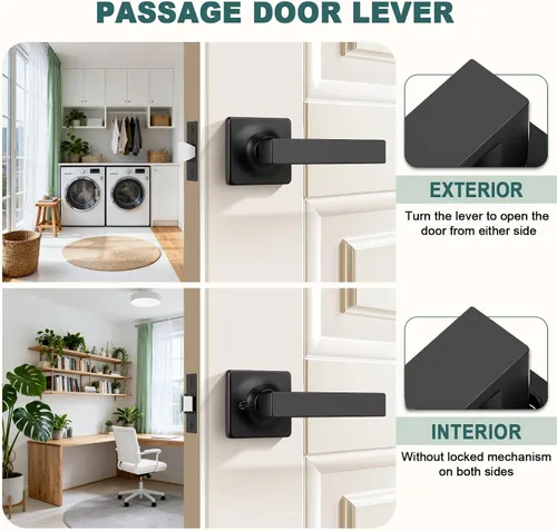 Miniatura 3 de GOBEKOR Paquete de 1 manija de paso, manijas de puerta negras para cerradura de puerta de armario, manija de puerta interior sin llave con cerradura