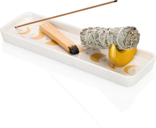 ZenBless Soporte de incienso multifunción para quemar Palo Santo, manchas de salvia, varillas de incienso, soporte de cerámica hecho a mano para