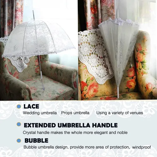 Miniatura 2 de Siepasa Paraguas transparente de burbujas para mujer paraguas de cúpula transparente con mango clásico de gancho para bodas de caballeros y damas