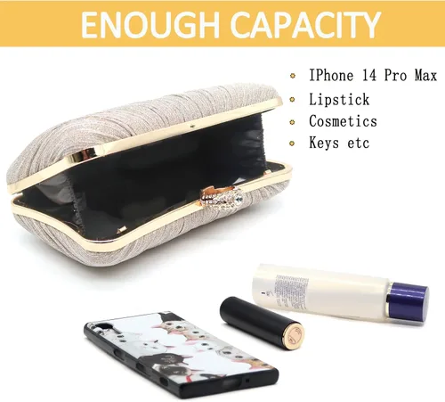 Miniatura 5 de Crbeqabe Bolso de mano con purpurina para mujer, bolso de noche plisado, bolso de noche para boda, fiesta, noche, monederos, embrague de noche