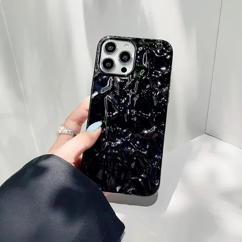Miniatura 2 de Funda compatible con iPhone 14 Pro, Diseño Lindo de Lujo con Papel de Estaño Plisado, Fundas de Teléfono de Moda para Mujeres, Electrochapado