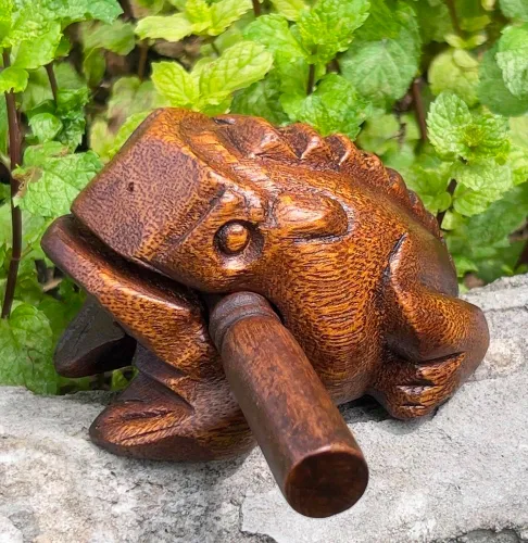Miniatura 5 de Instrumentos de percusión clásicos tailandeses de 4 pulgadas marrón oscuro hechos a mano, rana de madera, instrumento musical