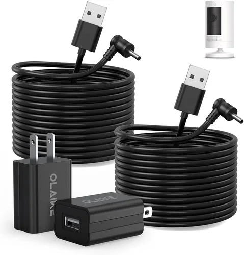 Miniatura 11 de OLAIKE Paquete de 2 cables de carga de 16 pies para batería Ring Stick Up Cam/Plug-in y Ring Spotlight Cam Battery, adaptador de corriente