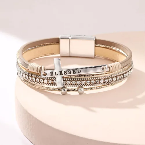Miniatura 5 de Fesciory Pulsera de leopardo para mujer, pulsera de cuero bohemio multicapa con perlas de cristal