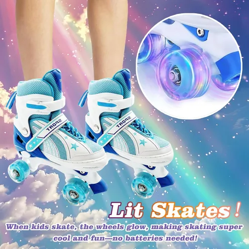 Miniatura 4 de Adjustable Kids Roller Skates for Girls and Boys Ages 3-5 5-8 8-12, All 8 Wheels of Girl's Skates Shine, Safe and Fun Illuminating for Outdoor Azul