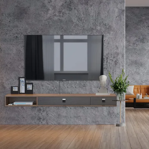 Miniatura 4 de Pmnianhua Estante flotante para TV, soporte flotante de TV de 63 pulgadas, consola multimedia, consola de TV de pared, estante de entretenimiento