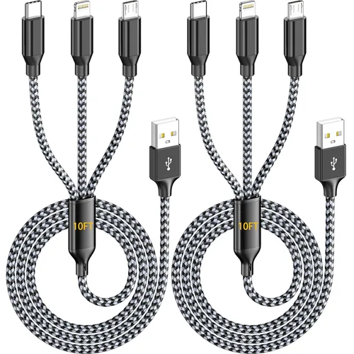 Cable de carga múltiple para cargador de Apple Watch de 6 pies, cable de carga 3 en 1, USB A/C a Lightning tipo C, cable USB C, cable de cargador