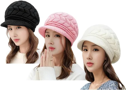 Miniatura 13 de XYX Gorro de lana para mujer, cálido, elástico, suave, con visera de punto, con visera