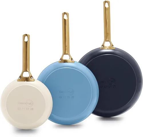 Miniatura 9 de GreenPan Juego de sartenes de 3 piezas de 8, 10 y 12 pulgadas, cerámica anodizada dura, antiadherente, sin PFOA ni PFAS, asas de acero inoxidable