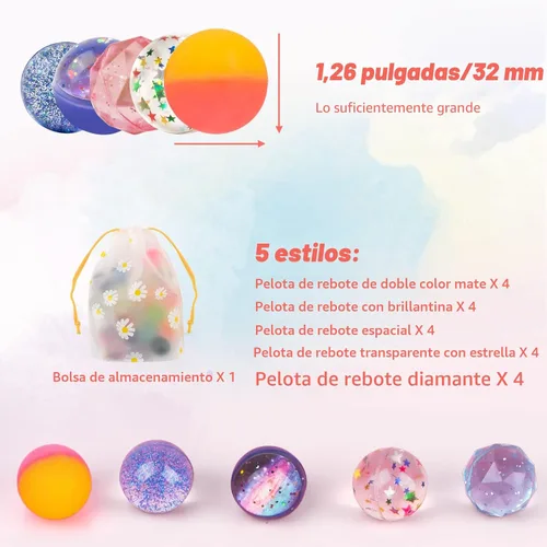 Miniatura 2 de Bolas hinchables para niños, 20 piezas, 5 estilos, 1.260 in, surtidas, con bolsa de almacenamiento para recuerdos de fiesta de cumpleaños