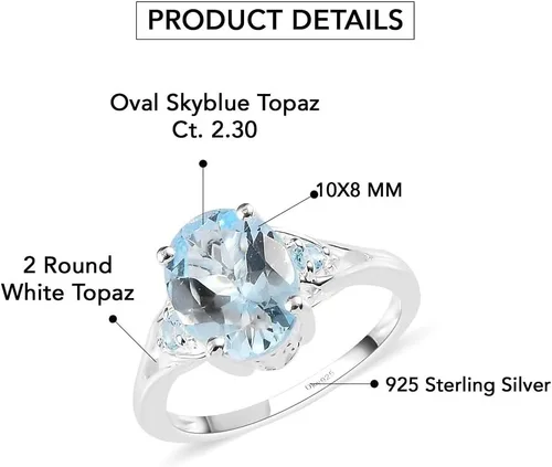Miniatura 4 de Compra hermosos anillos de compromiso LC para mujer, piedra de topacio azul, plata de ley 925, piedra natal de amor, Metal, Topacio