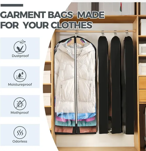 Miniatura 29 de 6 bolsas de ropa de 40 pulgadas para colgar ropa, bolsas transparentes para almacenamiento de ropa, bolsas de ropa para fundas de viaje