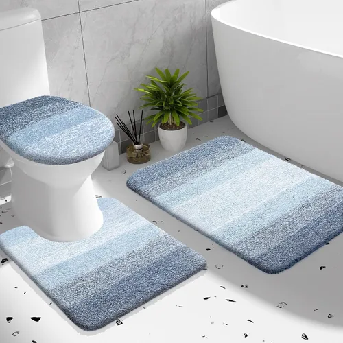Miniatura 25 de OLANLY Juego de alfombras de baño de 3 piezas, alfombra de baño de microfibra suave absorbente, alfombra de contorno en forma de U para inodoro
