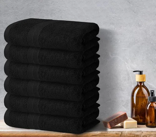 Miniatura 5 de Avalon Towels Toallas de baño para baño, 100% algodón, color negro, paquete de 6 (22 x 44 pulgadas), juego de toallas de baño de secado rápido