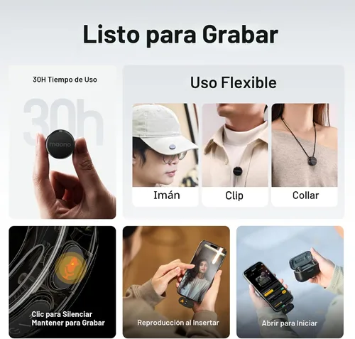 Miniatura 8 de MAONO Micrófono Lavalier inalámbrico para iPhone/Android/cámara/PC, mini micrófono de solapa con 48 khz 24 bits, filtro de voz, cancelación