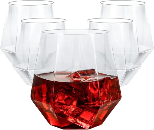 Miniatura 9 de Goodluck 40 piezas de copas de vino y whisky de plástico sin tallo de diamante, 12 onzas, copas de cóctel desechables, adecuadas para bodas, fiestas