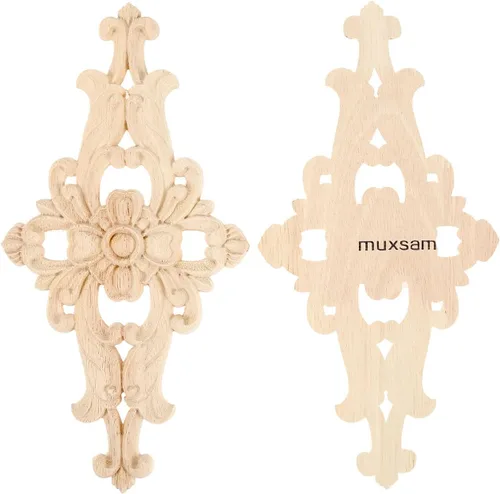 Miniatura 3 de MUXSAM Apliques de madera tallados para muebles, 1 calcomanía sin pintar para puerta, pared, techo, armario, tocador, espejo, cama, mantel, banco