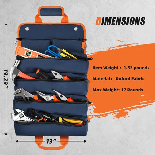Miniatura 3 de UUP - Bolsa de herramientas enrollable, organizador de almacenamiento de herramientas vacías enrollado resistente, organizador plegable portátil