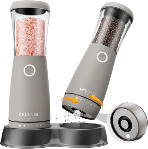 Miniatura 12 de Electric Salt and Pepper Grinder Set - Automatic Stainless Steel Rechargeable Salt and Pepper Grinder Set with Storage Base, Large Capacity, LED