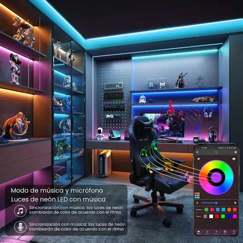 Miniatura 3 de Ledagic Luces LED para dormitorio de 50 pies con sincronización de música que cambian de color, tira de luces LED con control remoto y aplicación