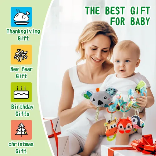 Miniatura 6 de Juguetes Jollybaby para cuna, carriola, asiento de coche para bebé de 0-3-6-9-12 meses, juguetes sensoriales colgantes para tiempo boca abajo