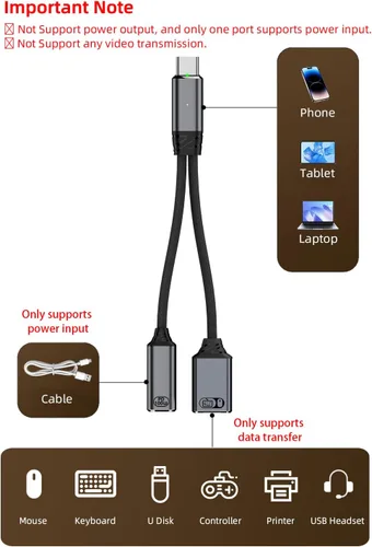 Miniatura 2 de Jadebones Cable USB C a USB OTG y adaptador de carga, divisor USB-C 2 en 1 con carga rápida de 100 W para iPhone serie 16/15, iPad, MacBook, Galaxy