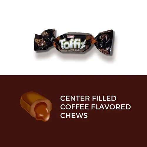 Miniatura 6 de Toffix Golosinas de café masticables, rellenas en el centro, caramelos suaves y masticables envueltos individualmente, 250 piezas de snacks