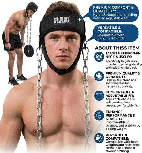 Miniatura 2 de RAD Arnés para el Cuello para Levantamiento de Cuello y Entrenamiento con Pesos Entrenador de Cuello con Acolchado de Neopreno y Cadena Ajustable