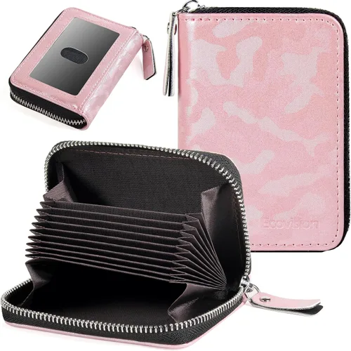 Miniatura 36 de Tarjetero RFID para tarjetas de crédito, cartera pequeña con cremallera de acordeón, estuche organizador de tarjetas para mujeres y hombres