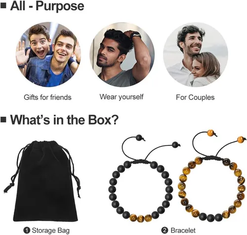 Miniatura 3 de M MOOHAM Bracelets for Men Christmas Gifts - 8mm Natural Tiger Eye Matte Agate Lava Rock Bracelets Set for Men, Birthday Christmas Gifts for Dad