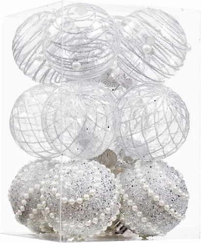 12 unidades de esferas de Navidad de adorno plateadas, irrompibles, de plástico transparente, grandes, decoración para árbol de Navidad, delicados