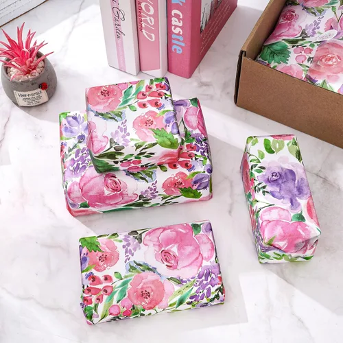 Miniatura 4 de Whaline 100 piezas de papel de seda floral acuarela flor regalo papel de embalaje de flores papel de embalaje de flores DIY papel de manualidades