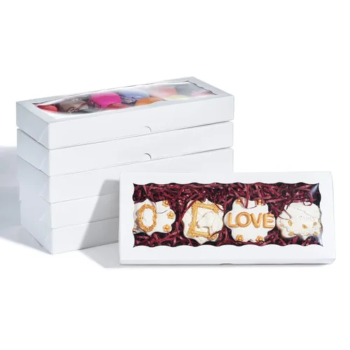 Miniatura 10 de 4 cajas de galletas blancas de primera calidad de 12 x 5 x 1.5 pulgadas, mini cajas de fresa, caja de panadería para juegos de regalo de galletas