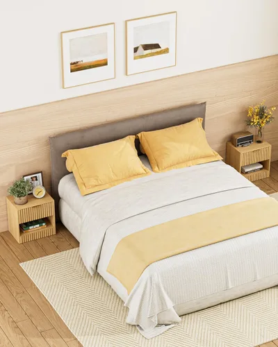 Miniatura 8 de Mesita de noche pequeña, mesita de noche moderna, mesita de noche con cajón y estante abierto, diseño de cubo, mesa auxiliar pequeña