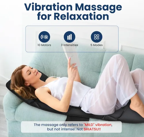 Miniatura 2 de Comfier - Tapete de Masaje de Cuerpo Completo, Almohadilla de Masaje de Calor y Vibración para Silla de Masaje con 10 Motores de Vibración, 5 Modos