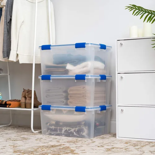 Miniatura 5 de IRIS USA - Contenedor organizador de plástico hermético de 60 cuartos de galón con tapa duradera y sello y hebillas de cierre seguro
