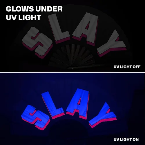 Miniatura 60 de SoJourner Bags Rave Fan – Ventilador plegable grande – Ventilador de mano Clack para raves, Halloween, Burlesque, trajes de arcoíris para mujeres