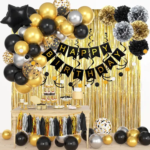 Miniatura 11 de Kit de decoración de fiesta de cumpleaños de oro rosa para mujeres y niñas, confeti de oro rosa, globos de feliz cumpleaños rosa, cortinas