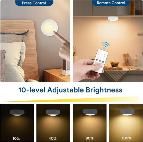 Miniatura 3 de Yiliaw - Paquete de 6 luces LED de disco con control remoto, 16 colores cambiables, luces LED para debajo del gabinete, luces alimentadas por Blanco