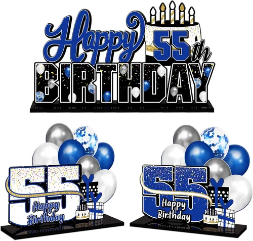 Miniatura 58 de LINGTEER Feliz 10º Cumpleaños Juego de Centros de Mesa de Acrílico Azul para Mesa - Brindemos por Diez Años Decoraciones de Regalo de Fiesta de 10º