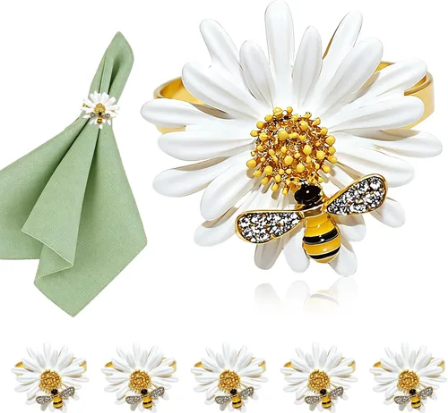 Miniatura 10 de Juego de 8 servilleteros de girasol, juego de 8 servilleteros de abejas y flores, para fiesta de primavera, jardín, boda, baby shower, comedor