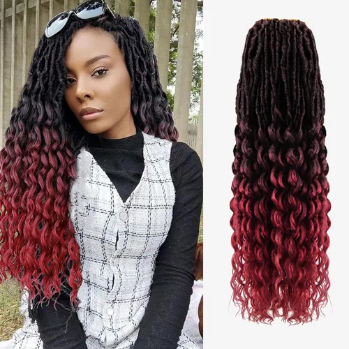 Miniatura 17 de Cabello de Ganchillo Faux Locs de Onda Profunda - 24 Pulgadas 8 Paquetes Pre-Enrollado Negro Natural 112 Hebras Extensiones de Cabello Sintético