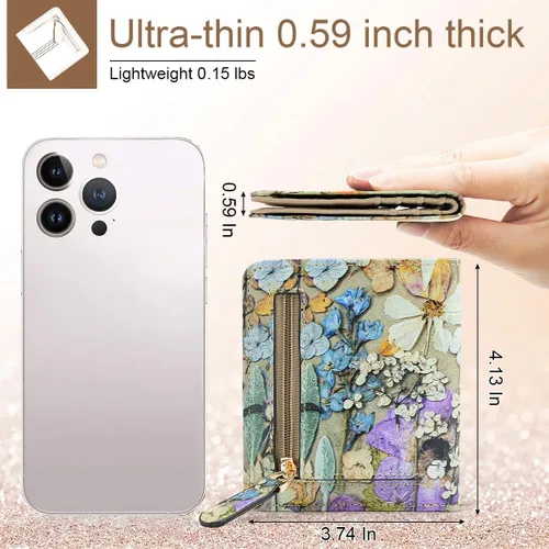 Miniatura 4 de APHISON Billetera para mujer, delgada y pequeña, para mujer, cartera RFID para mujer, de piel de microfibra de dibujos animados con soporte