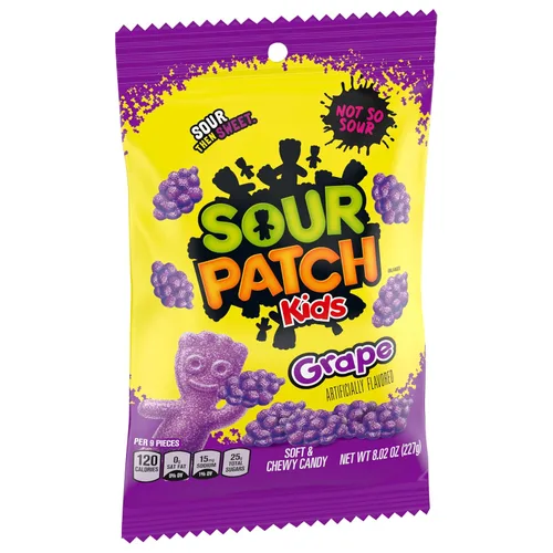 Miniatura 12 de SOUR PATCH KIDS Caramelos gomosos suaves y masticables de uva, caramelos a granel, bolsas de 12-8.02 onzas