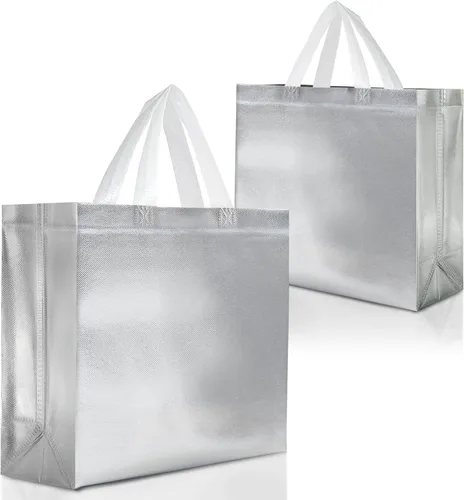 Miniatura 17 de Nush Nush Bolsas de regalo negras y doradas de tamaño mediano, juego de 12 bolsas de regalo reutilizables con asa