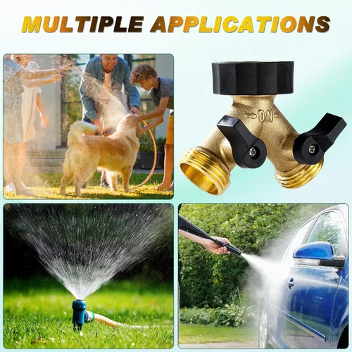 Miniatura 5 de Dalmbox Divisor de manguera de jardín de 2 vías, adaptador de manguera de jardín de latón con conector Y, divisor de manguera de agua, válvula