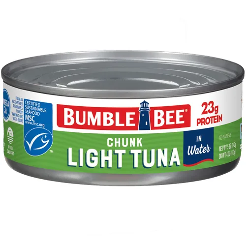 Bumble Bee - Atún en trozos ligero en agua, lata de 142 g - Atún Skipjack capturado de forma salvaje - 23 g de proteína por porción - MSC